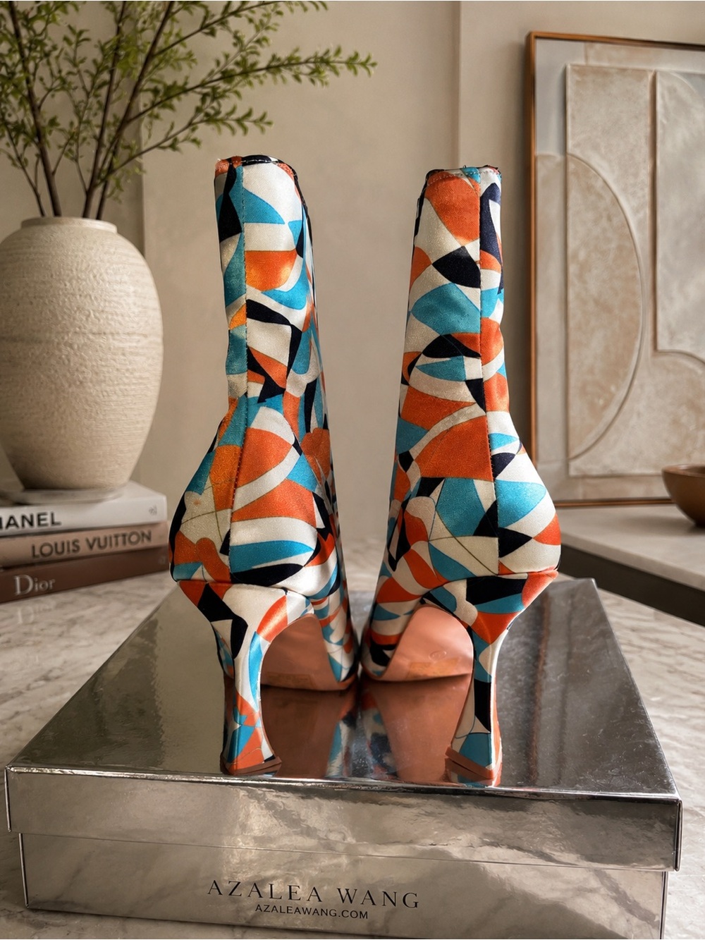 Azalea Wang - Orange Multi Geometric Ankle Boots - Picture 4 of 9